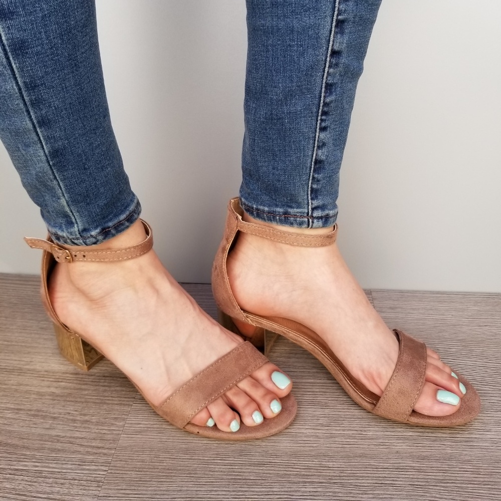 Block Heel Suede Taupe Sandal-A - Picture 2 of 5